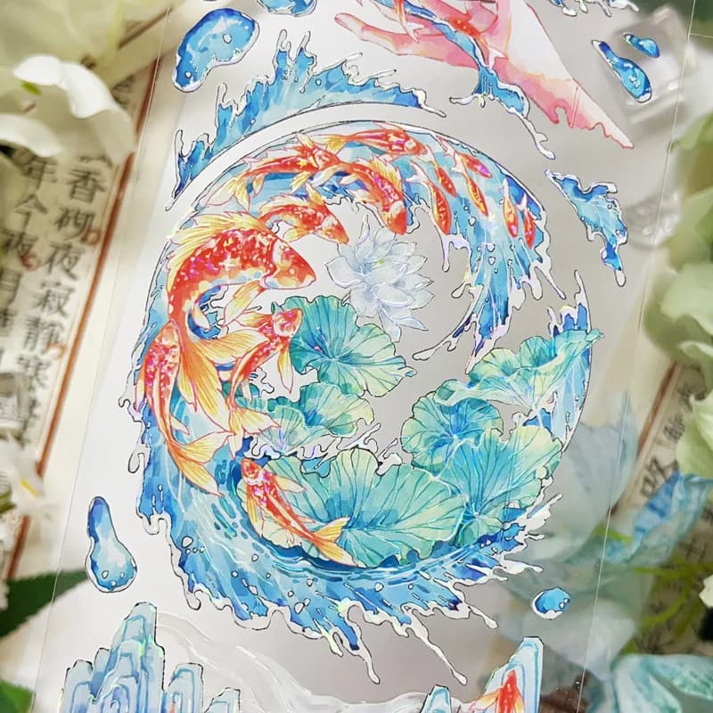 Amazing Goldfish Ripple Shiny Shell PET Tapes Craft Supplies DIY Scrapbooking Card Making Decorative Plan Sticker