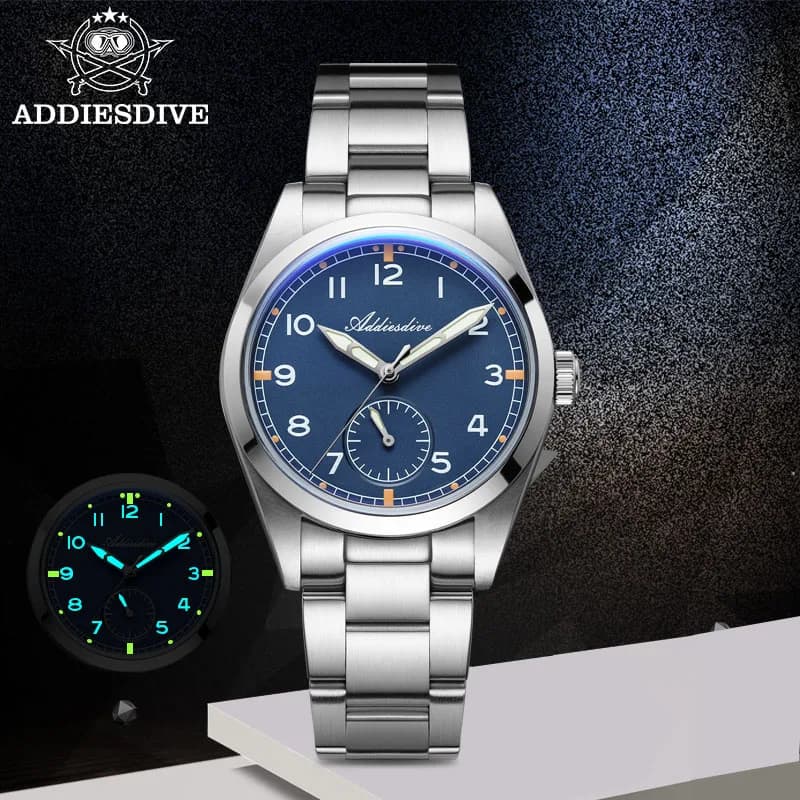 ADDIESDIVE 36 mm men's quartz watch, waterproof up to 100 m, with bubble glass, super bright, stainless steel, casual wristwatch, men's gift
