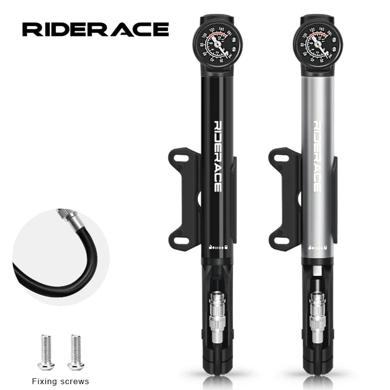 RIDERACE Pompa da bicicletta con manometro Gonfiatore portatile ad alta pressione per pneumatici a mano Pompa per ammortizzatore d'aria per bici Valvola Schrader Presta AV FV