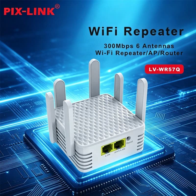 PIX-LINK WR57Q Ripetitore WiFi 300Mbps Router AP 6 Antenne Esterne Copertura 2.4GHz Configurazione Facile WPS Ripetitore Wireless