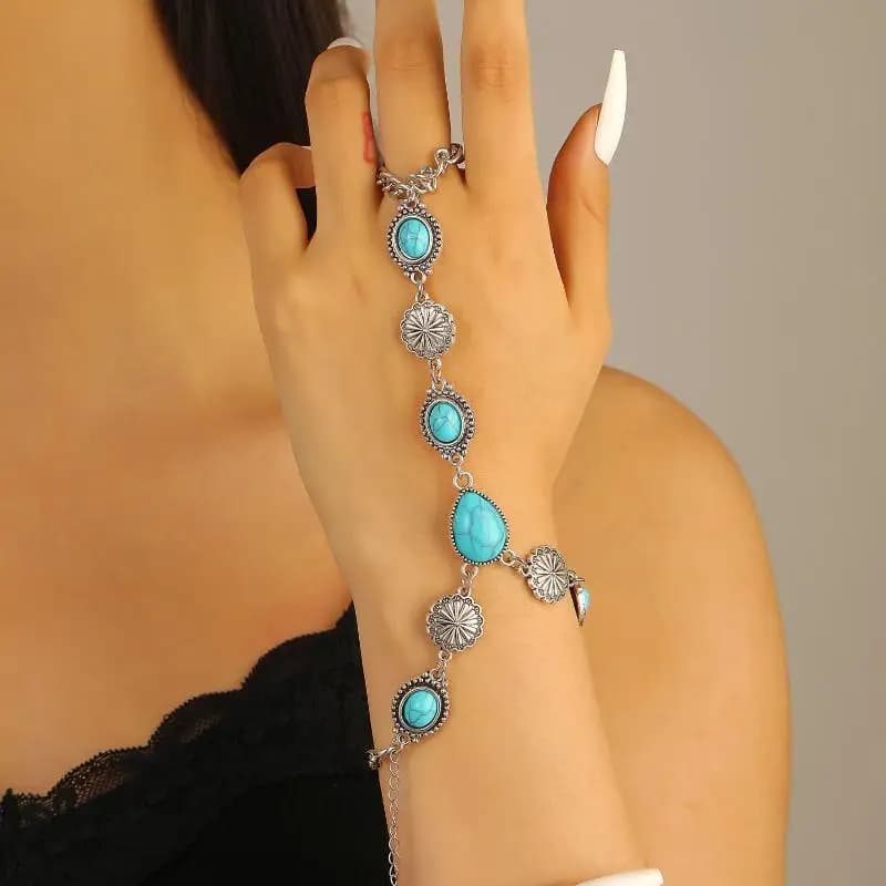 Gold Large Crystal Ring Bracelet Women Hand Chain Jewelry Adjustable Wrist Chain for Daily Wear and Events