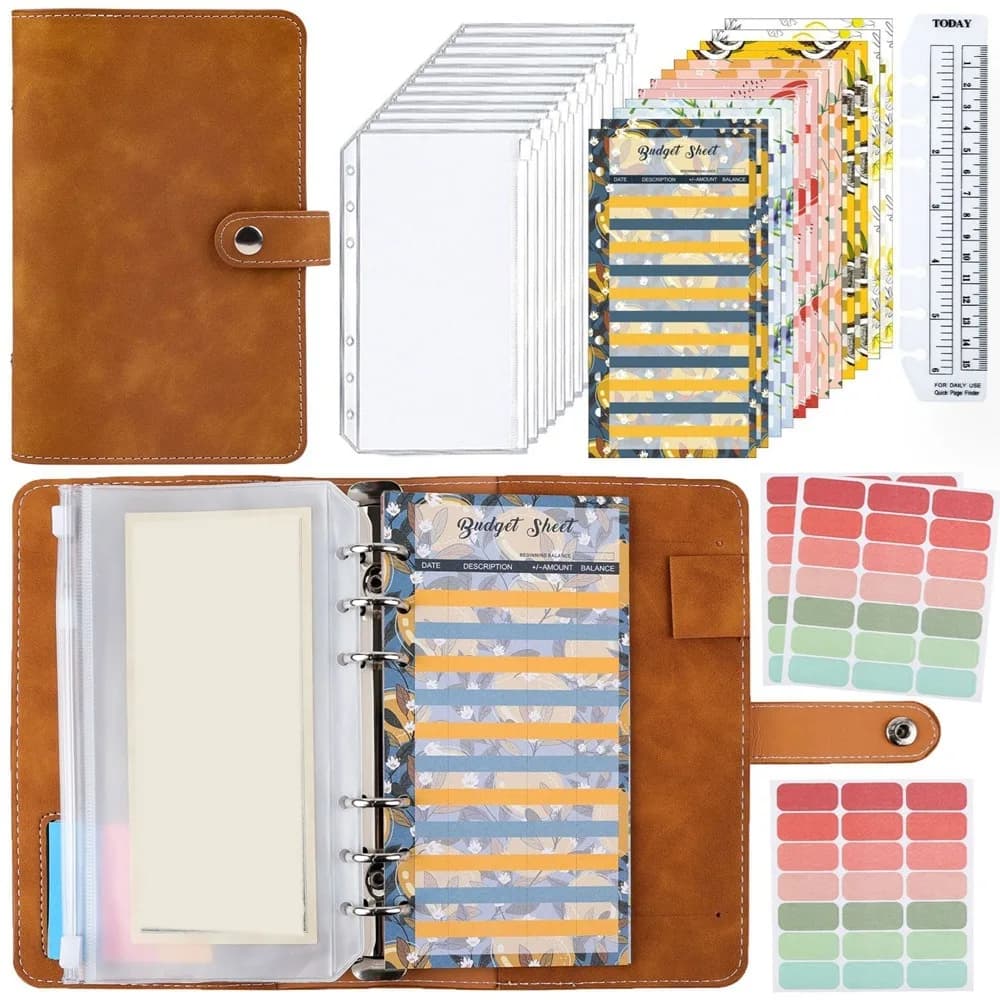 Raccoglitore A6 in PU Morbido per Budget, con 6 Fori, Tasche Colorate per Quaderno, per Risparmiare, con 12 Tasche A6