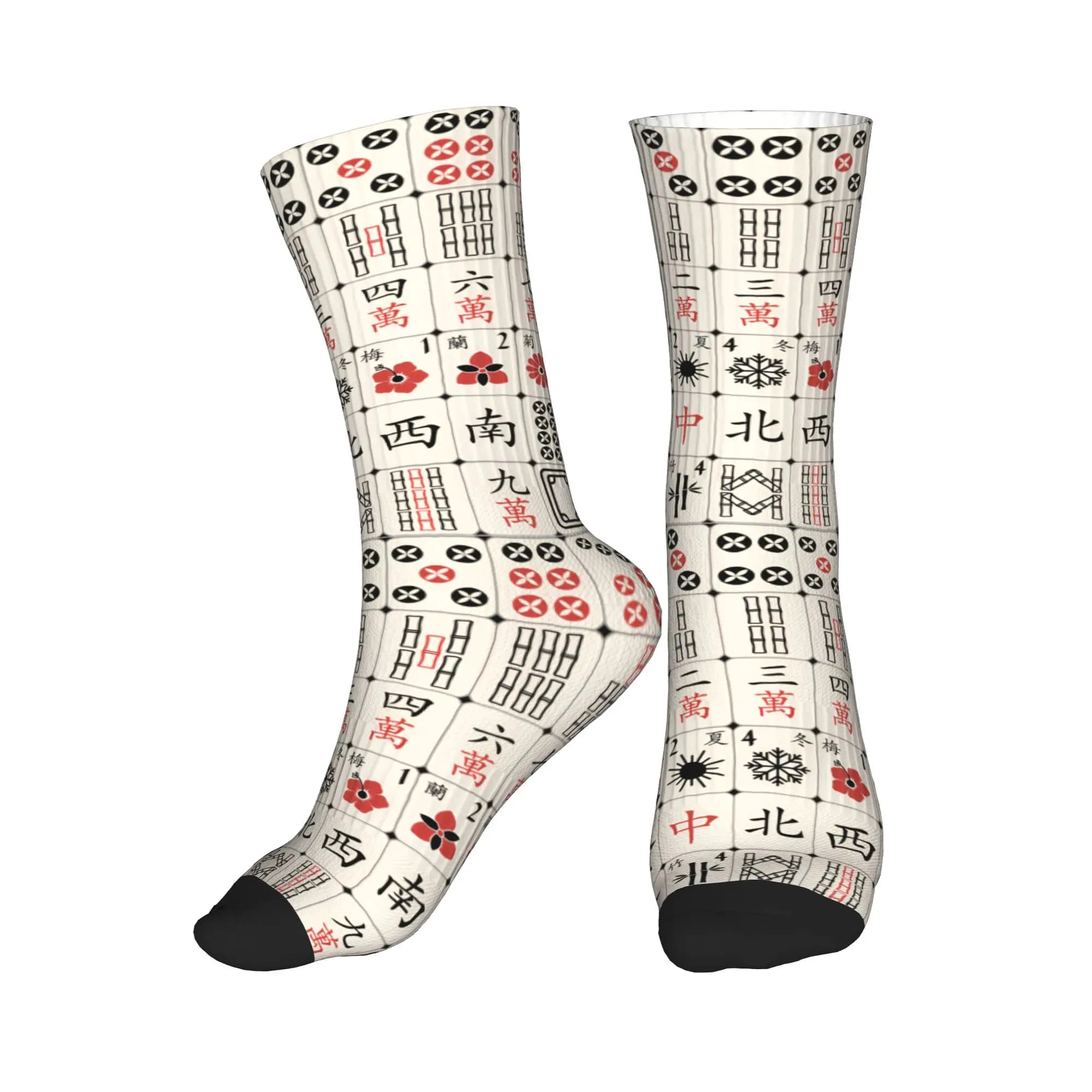 Simpatici calzini da uomo con motivo Mahjong Tile, calzini unisex caldi e confortevoli con stampa 3D