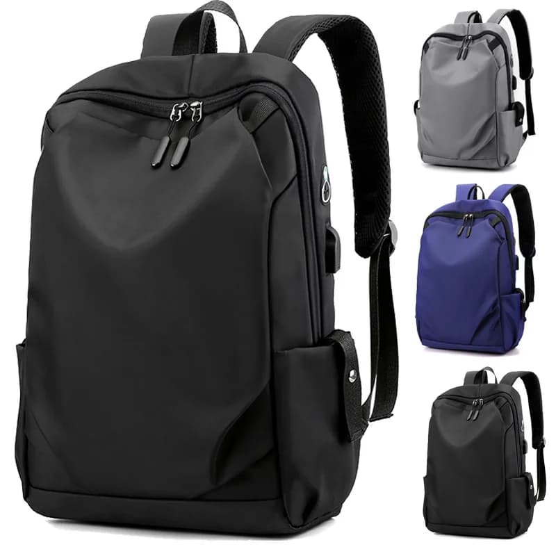 Zaino da uomo alla moda, semplice e leggero in tessuto Oxford con maniglia, interfaccia USB e scomparto per laptop, borsa per escursioni all'aperto