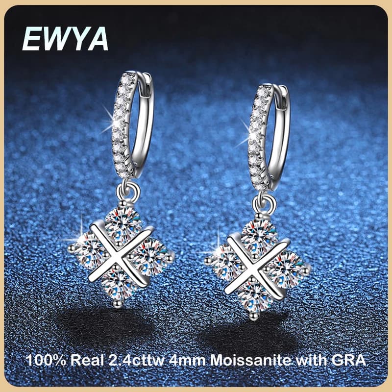 EWYA D Color VVS1 0.3CT 4mm Moissanite Drop Earrings For Women Party Fine Jewelry S925 Silver Diamond Stud Earring Drop Shipping