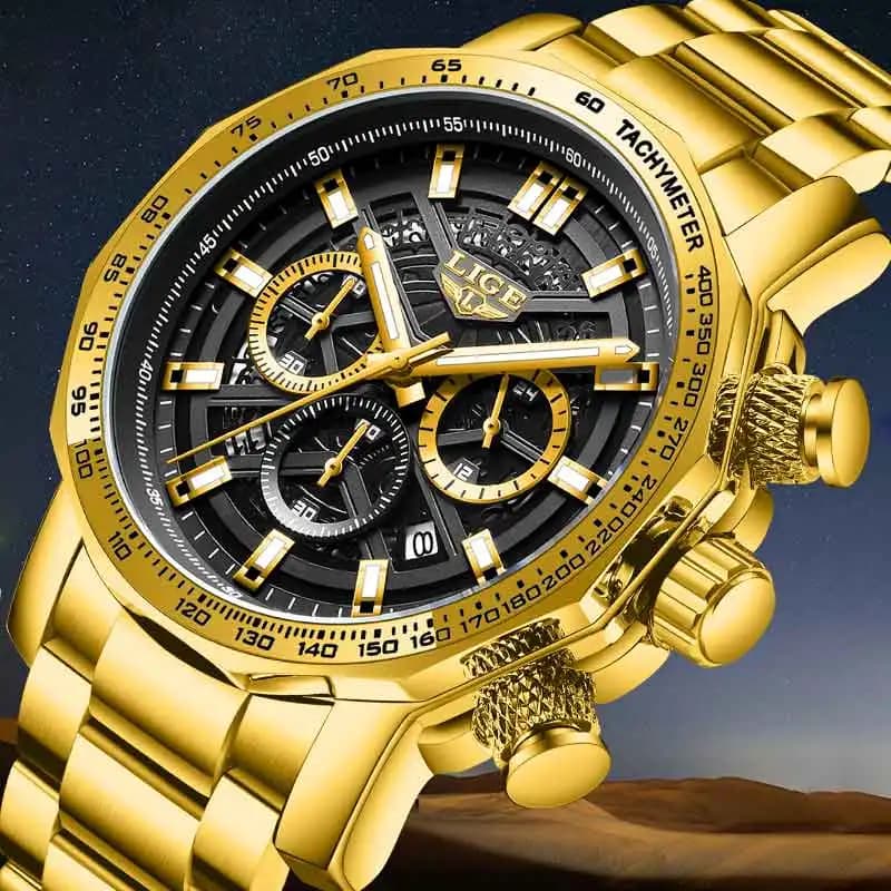 LIGE Orologio da uomo alla moda Cronografo impermeabile luminoso Data Orologio da polso da uomo Quadrante grande Orologi da uomo al quarzo in acciaio inossidabile Reloj