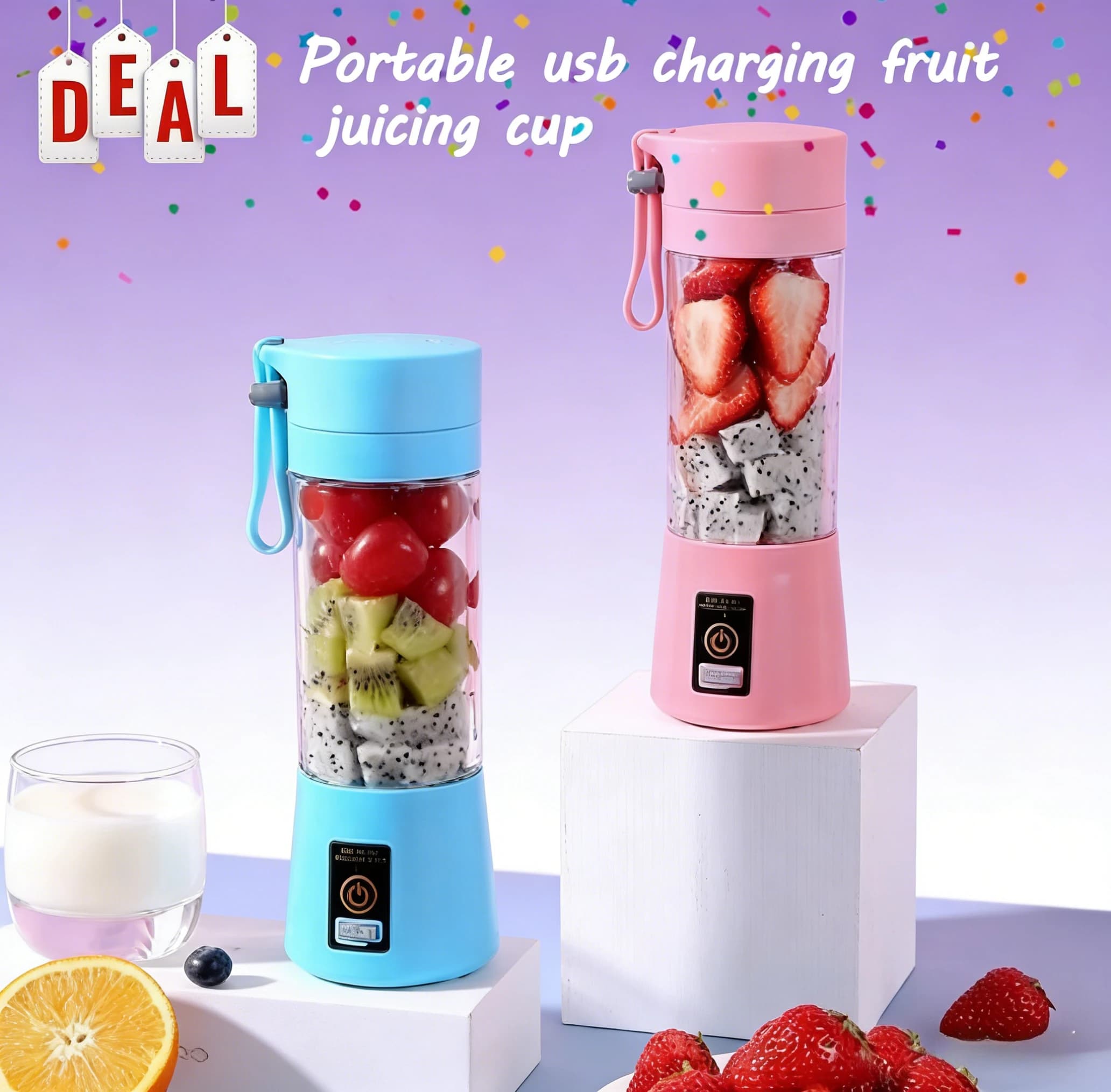 Frullatore elettrico portatile con ricarica USB, 6 lame, mini estrattore di succo di frutta per casa e viaggi