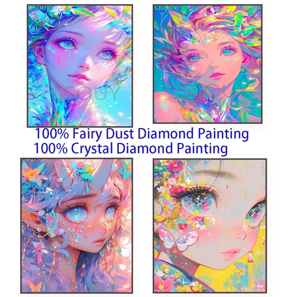 100% Fairy Dust Diamond Painting Leaf Girl Color Full Square Drill Crystal Cross Stitch Embroidery Mosaic Needlework Rhinestone