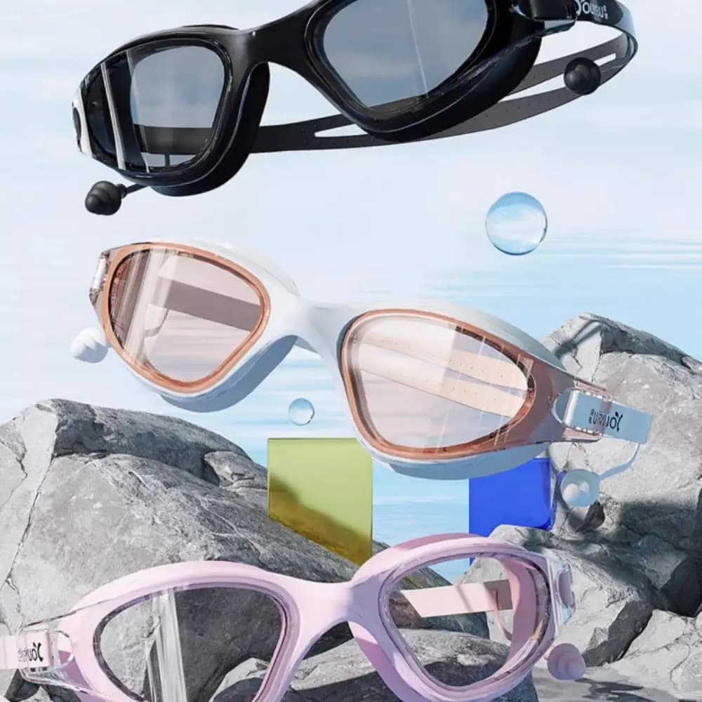Adult swimming glasses anti-fog Set with nose clip with ear plugs Sub glasses UV protection anti-lost Silicone swim cap