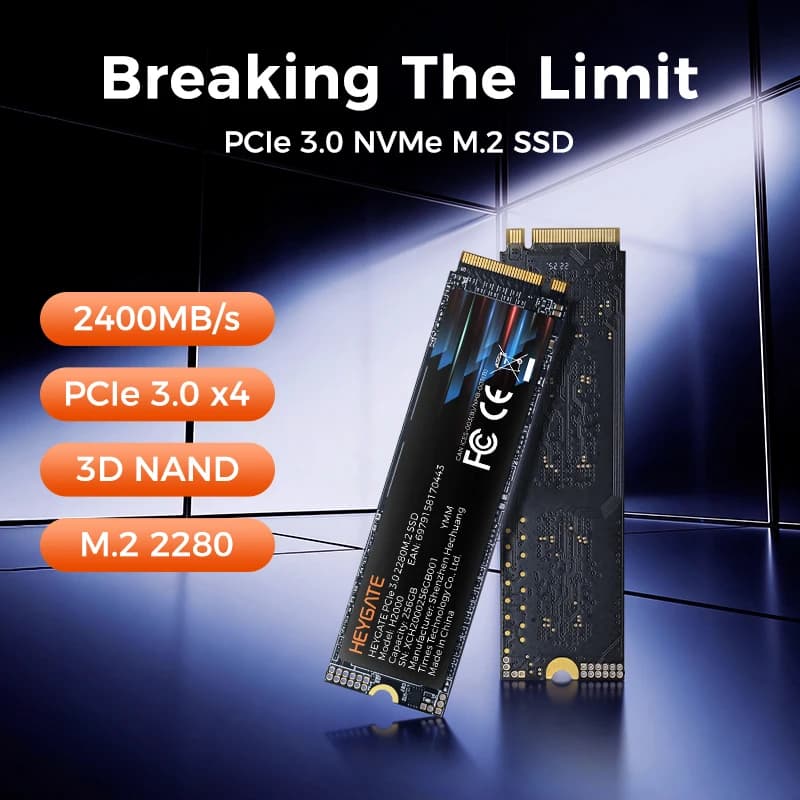 HEYGATE SSD M.2 2280 PCIe 3.0 NVMe Solid State Drive 512GB 256GB 2400MB/s Read Speed for Laptop Desktop Gaming Storage Upgrade
