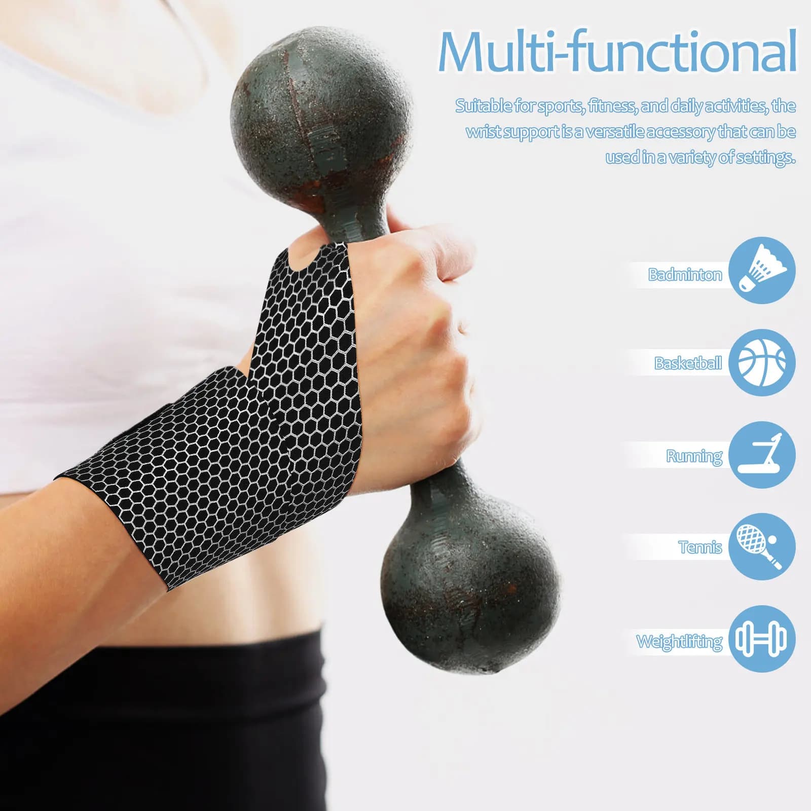 2 Pezzi Fascia di Supporto per Polso Traspirante e Regolabile per Palestra, Fitness, Sollevamento Pesi, Sindrome del Tunnel Carpale