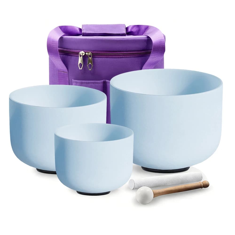 Hye-eun 8-10inch 3pcs Blue High Quality Crystal Singing Bowl Set for Energy Healing,Tibetan Sound Bath Singing Bowls with Bag