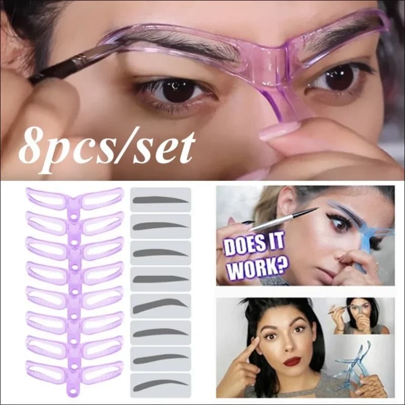 Commercio all'ingrosso 8 in 1 riutilizzabile sopracciglio stencil trucco di bellezza sopracciglio modello timbro sopracciglia forma set strumenti per il trucco delle sopracciglia