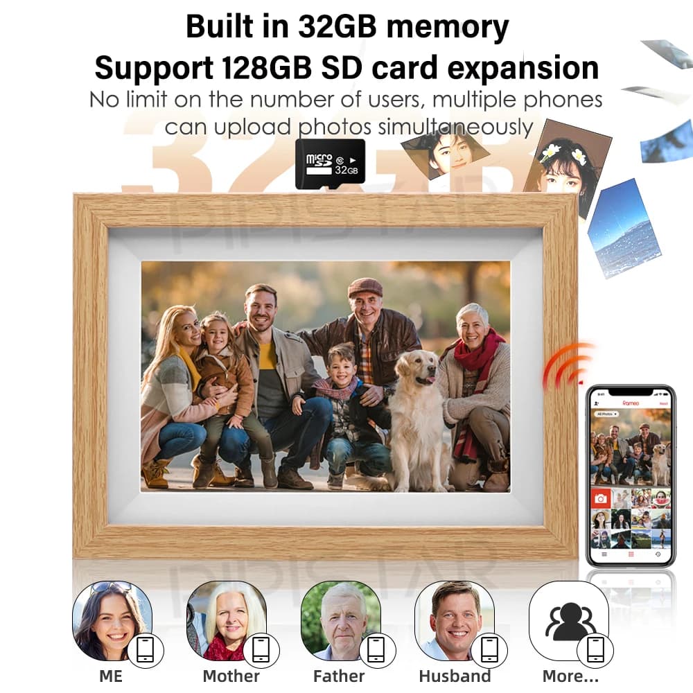 Cornice digitale WIFI da 10,1 pollici versione 32/64GB con schermo IPS e risoluzione 1280P, utilizzabile per condividere foto e video