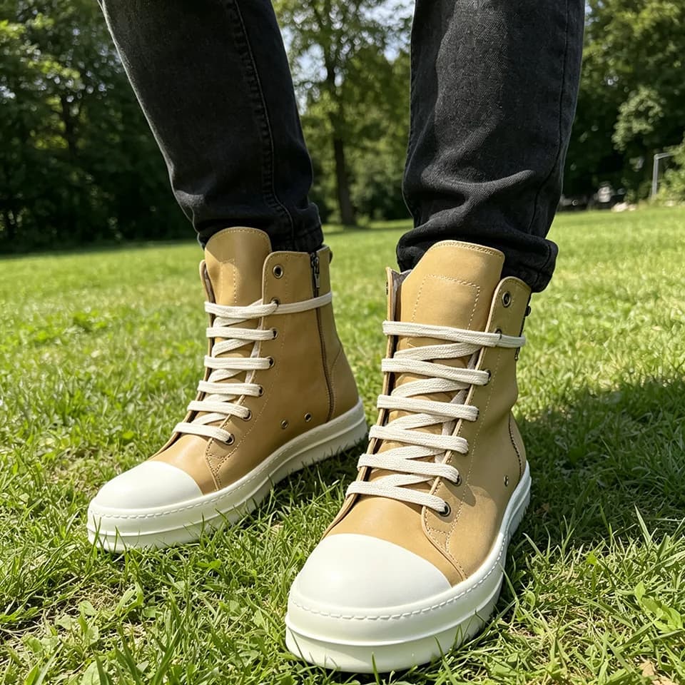 Ro Colorful Leather High Top Men Shoes Thick Sole Streetwear Casual Shoe For Men Women Brand Side Zipper Sneakers Luxurious Boot