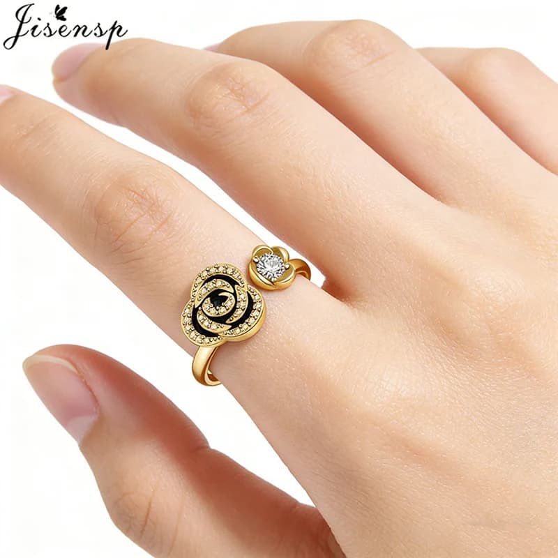 Anello Girevole Romantico a Forma di Rosa Dorata, Gioiello Antistress, Regalo per San Valentino per Ragazze