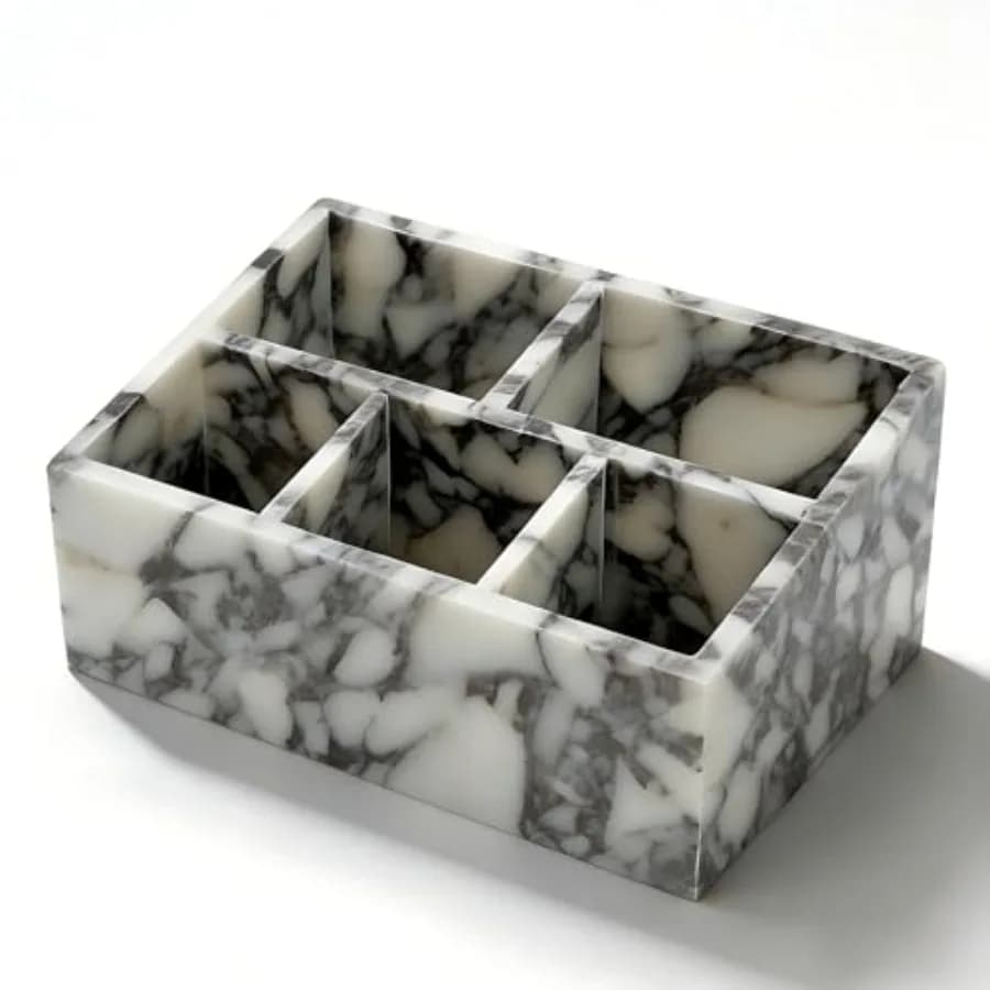 Organizer da scrivania con 2 scomparti principali e 5 sezioni totali, portapenne a gradini in marmo bianco e viola per forniture da ufficio, M