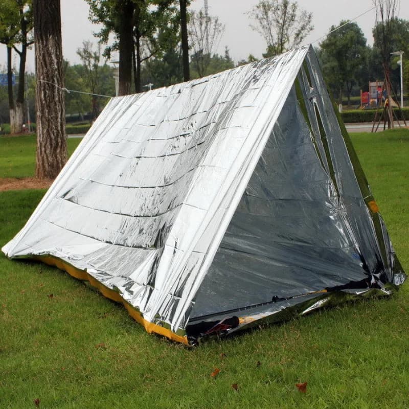 Kit tenda di sopravvivenza per riparo di emergenza Tenda a tubo Sacco a pelo Coperta termica SOS esterna impermeabile riutilizzabile