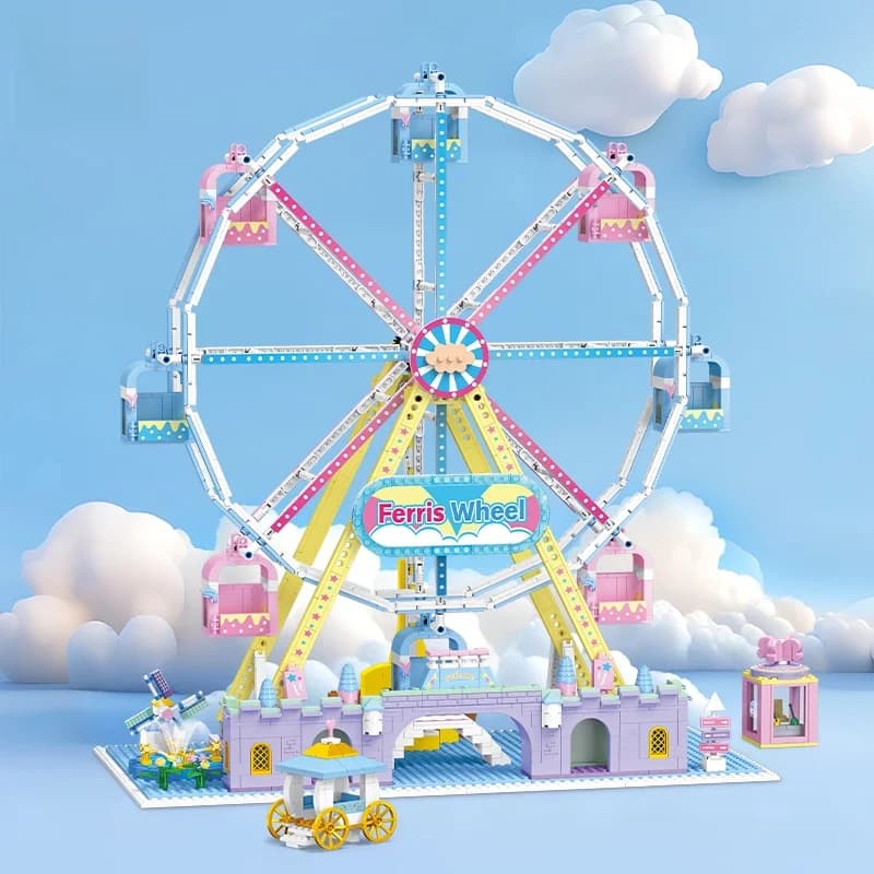 JJ9194 Set di Blocchi da Costruzione MOC Ruota Panoramica Elettrica per Parco Divertimenti, Modellino Ornamentale da Scrivania, Giocattolo da Assemblare, Regalo di Compleanno