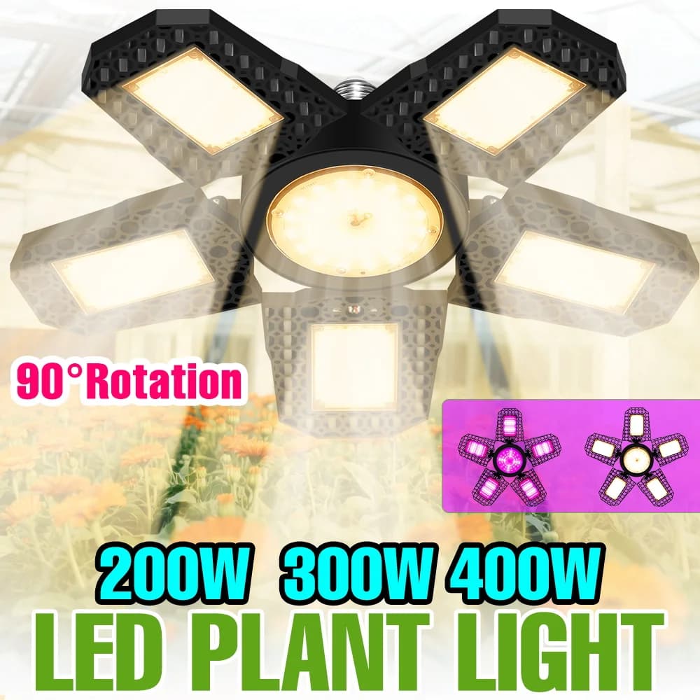Lampada LED per Coltivazione Indoor 400W E27/E26 Pieghevole a Spettro Completo per Piante, Serre, Semi, Verdure e Fiori