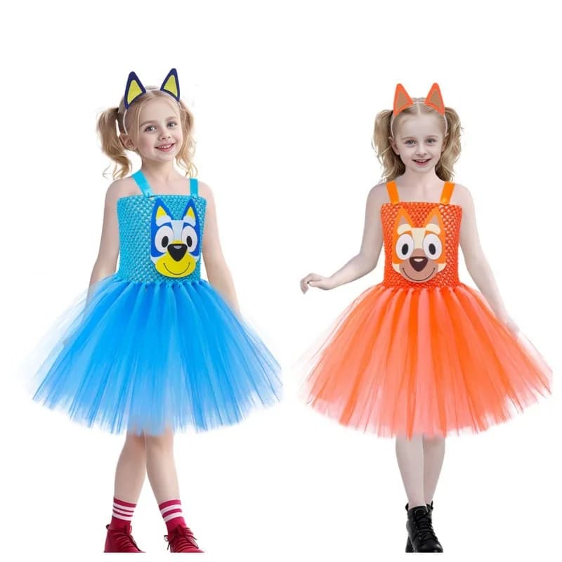 Nuovo Costume da Principessa Bluey per Halloween, Abito da Festa, Costume Cosplay Bluey e Bingo, Gonna in Rete, Regalo