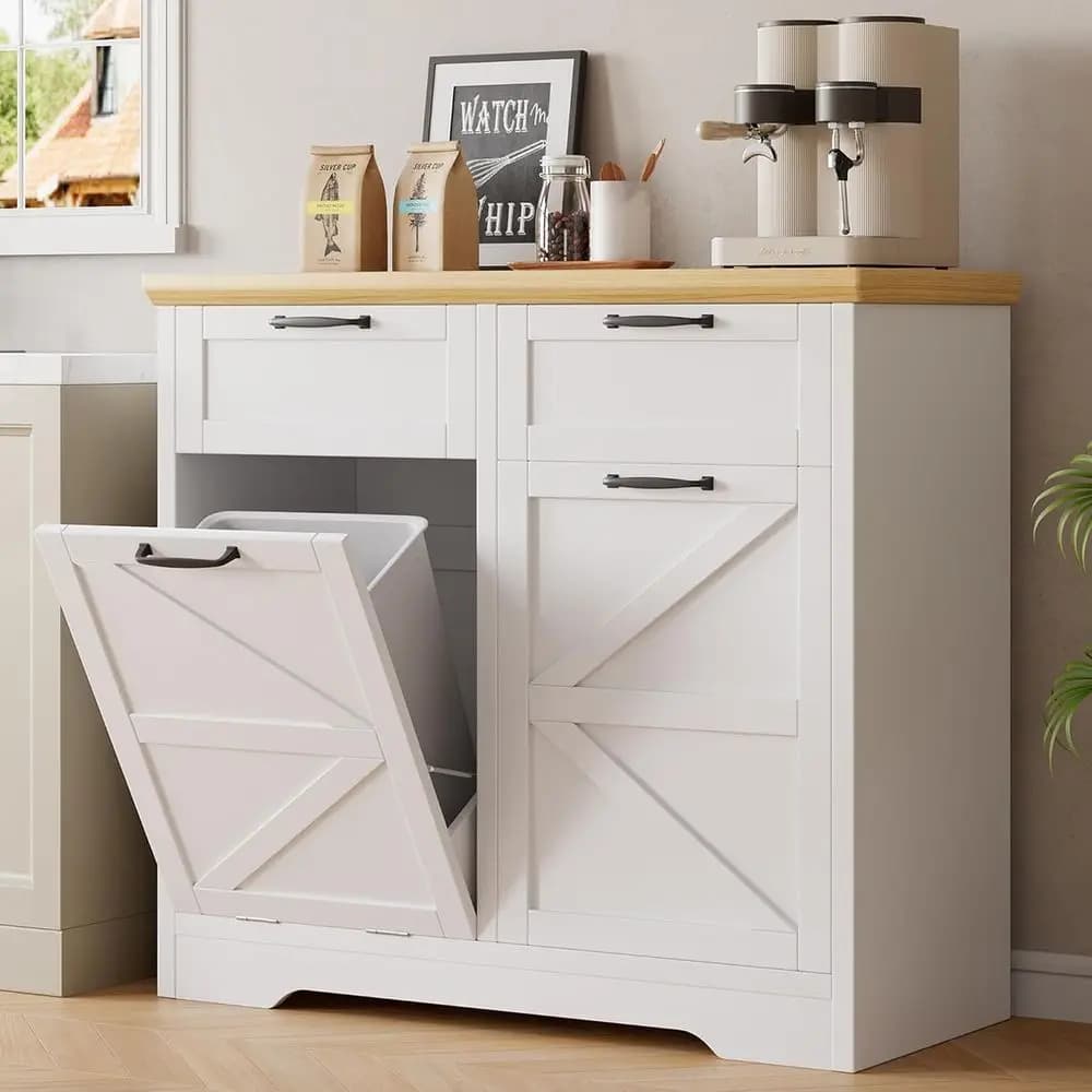 Contenitore per Rifiuti e Riciclaggio a Doppio Uso da 20 Galloni con Scomparto per Bucato, Bianco per Cucina e Soggiorno