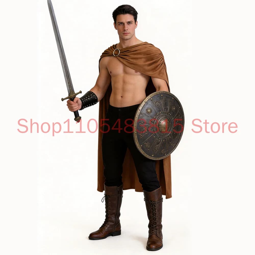 partan Warrior Cape Costume for Men Women Medieval Roman Soldier Gladiator Cloak for Historical Halloween Role Party