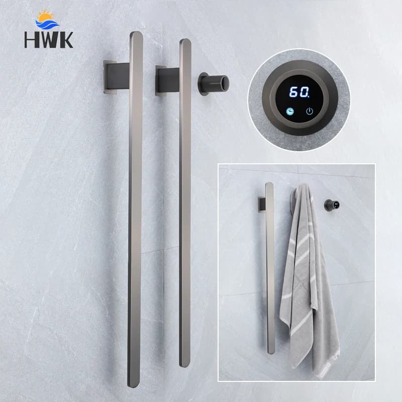 New Style Gray Bathroom Towel Warmer Hidden Wires Electric Heated Towel Rail Temperature Time Control Bath Electric Towel Rack