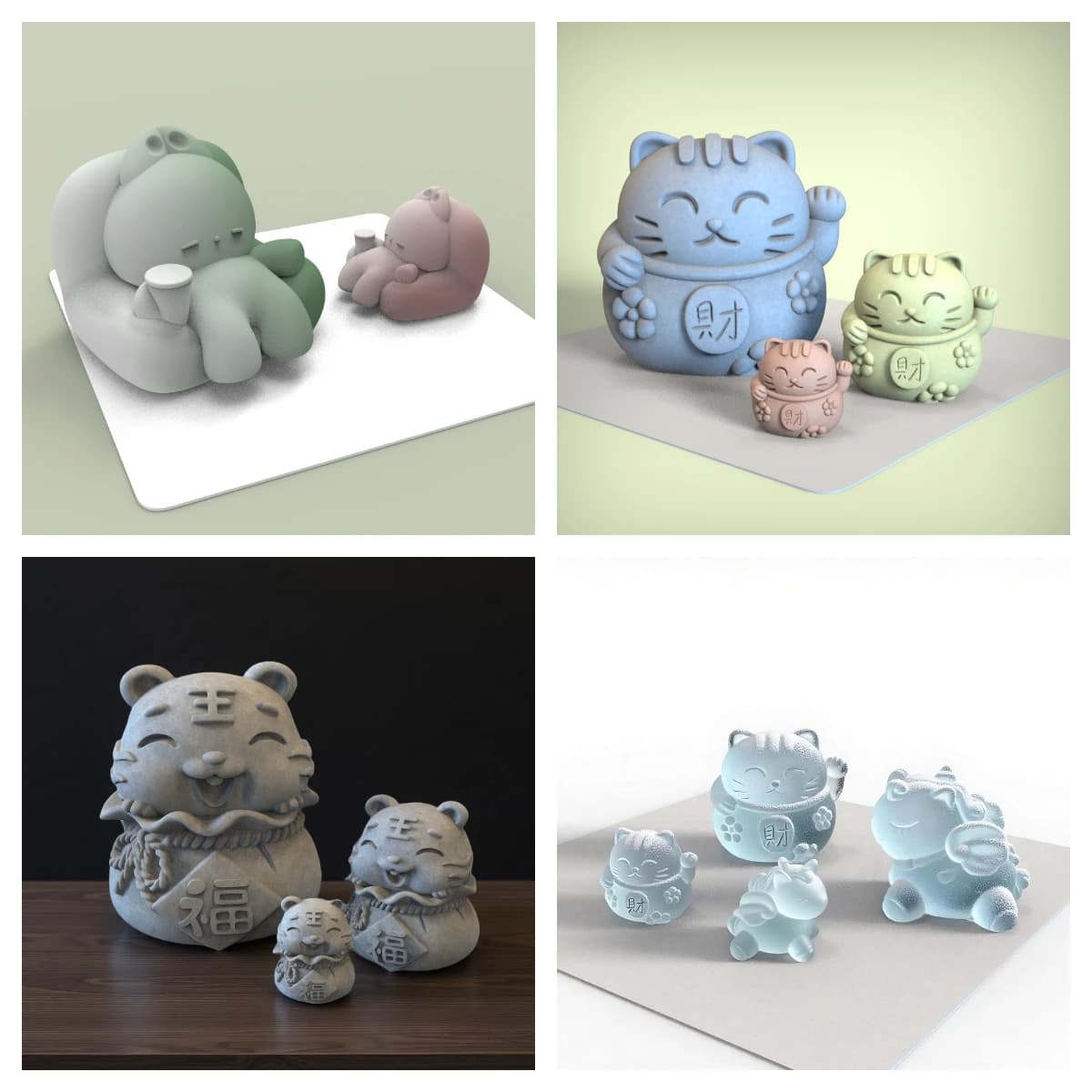 Stampo per cubetti di ghiaccio con animali carini: gatto fortunato e pony, stampo per tigre in cemento di gesso, stampo in silicone per mousse di cubetti di ghiaccio fai da te, decorazione per acquario