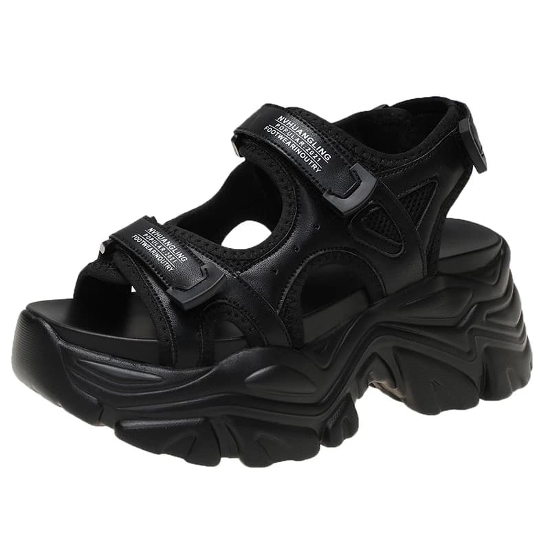 8CM Thick Sole Women Sandals 2026 High Platform Ins Casual Summer Beach Shoes Beige Black Comfortable Peep Toe Chunky Slippers