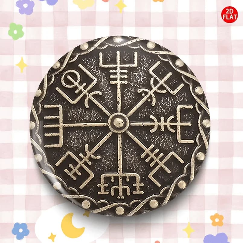 2D Flat, Vintage Nordic Compass Classic Fashion Brooch/Pin/Badge 2D FLAT, Perfectly Paired with Jeans, Clothing, Backpacks, and