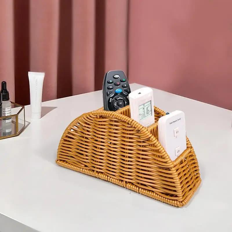 Cestino Organizzatore da Scrivania in Rattan Sintetico Intrecciato con Scomparti Multipli