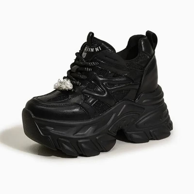 10CM Fashion Autumn Women's Chunky Sneakers Diamond Bling High Platform Casual Dad Shoes Hidden Heels Comfortable Sport Sneakers