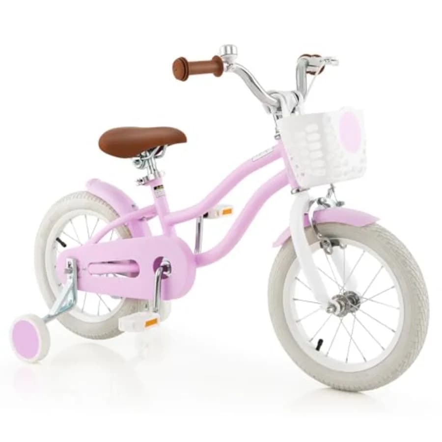 Bicicletta per bambini e bambine dai 3 agli 8 anni, bicicletta per bambini da 18 pollici con rotelle, doppi freni, sella e manubrio regolabili