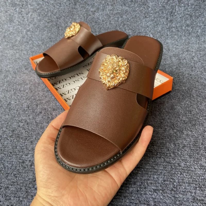 size 38-48 original shoes brand leather slides for man summer beach mens slippers heren stylish sandals designer shoes woman