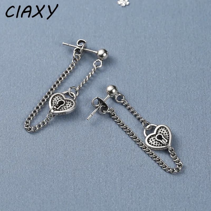 CIAXY Retro Love Heart Lock orecchini per le donne orecchini a catena con Design a nappa lunga 2021 Fashion Party gioielli in argento tailandese