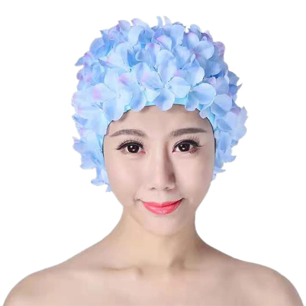 Swimming cap with 3D flowers, breathable pool hat, soft, for long hair, for water sports, ear protection, comfortable pool accessories