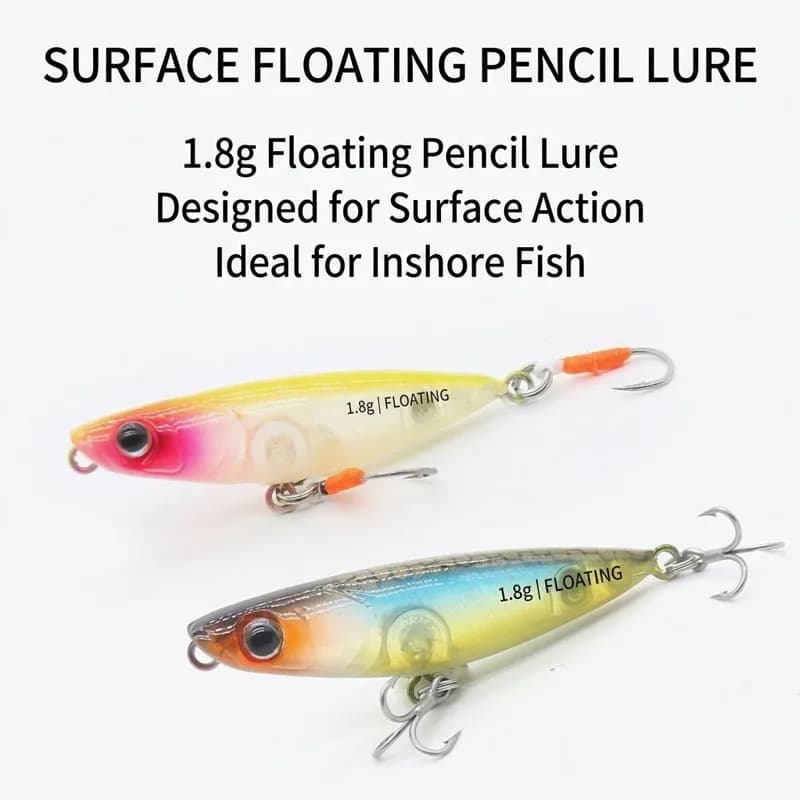Topwater Floating Pencil Fishing Lures Mini Walker Hard Bait Micro Finesse Baits for Bass Trout, Single Treble Hooks, 1.8g