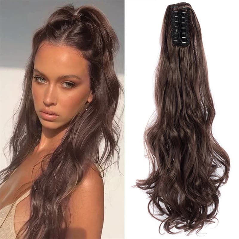 New European and American style women's long curly invisible claw clip ponytail hair extensions