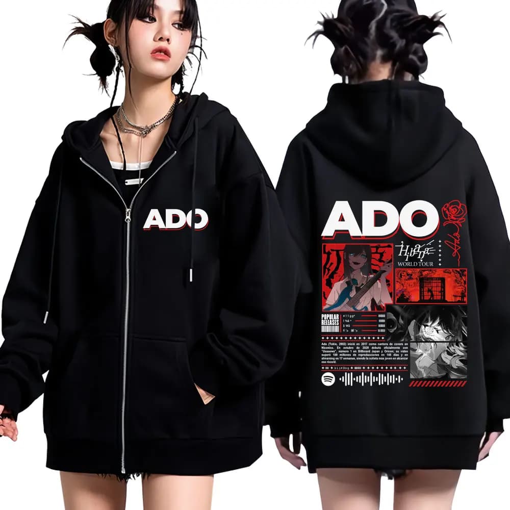 Ado 2025 World Tour Hibana Harajuku Felpe con cerniera Uomo Donna Moda Felpe con zip Maniche lunghe Casual Zip Up Giacche Cappotti