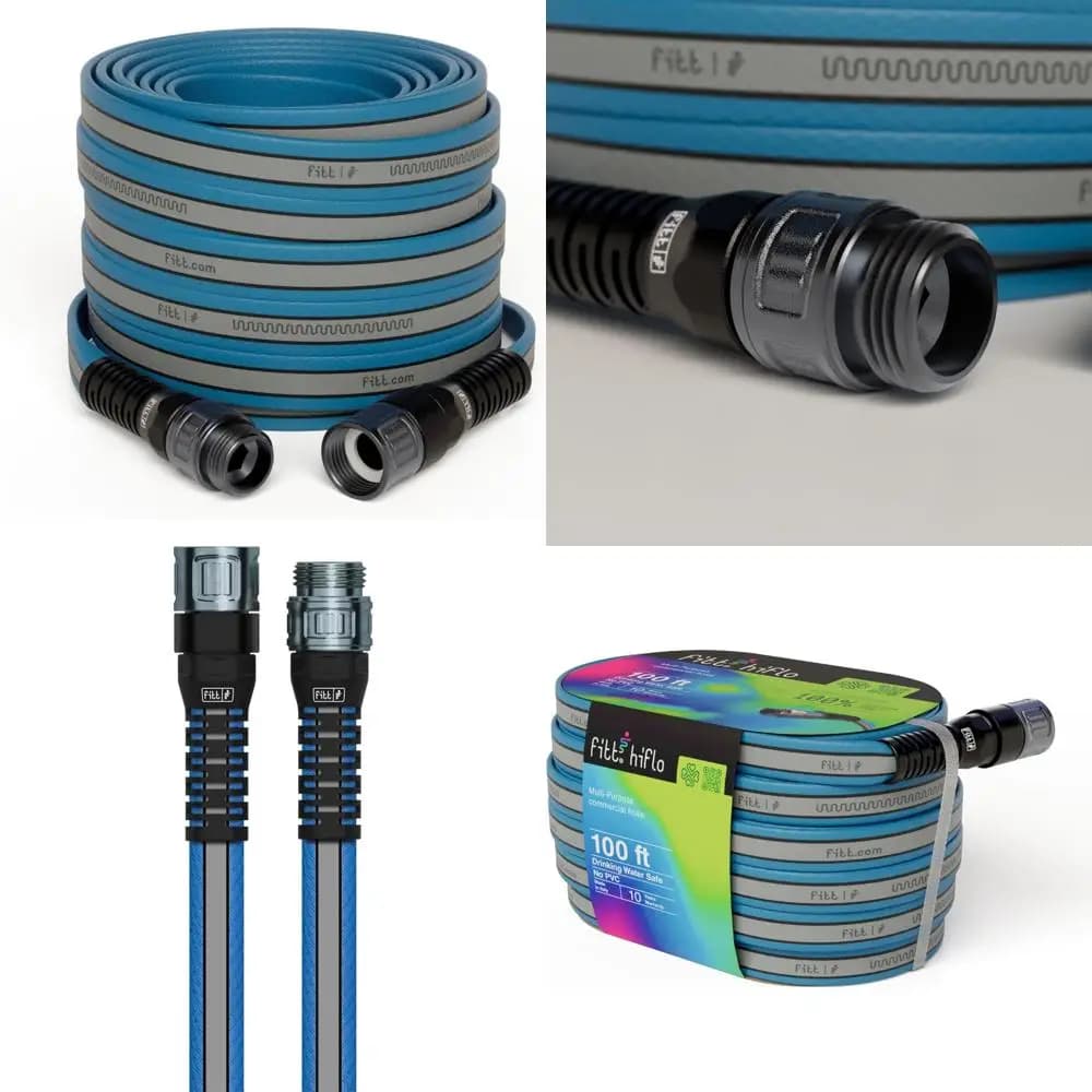 100 foot FITT HiFlo water pipe, multipurpose flat garden hose, easy to use and long lasting performance, grey