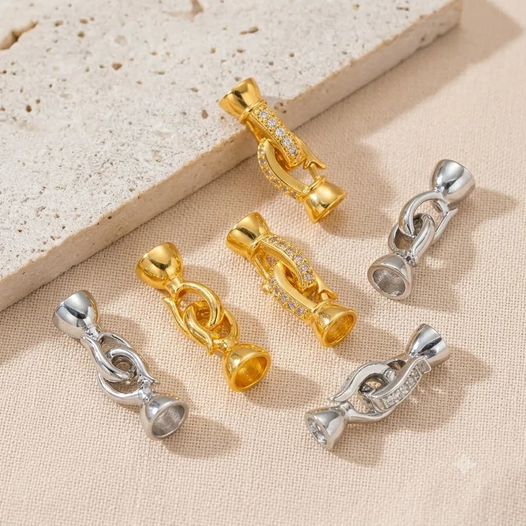 2Pcs 18K Gold Plated Pearl Clasp Connector Fastener Closure Lock Clasps For DIY Bracelets Necklaces Jewelry Making Accessories