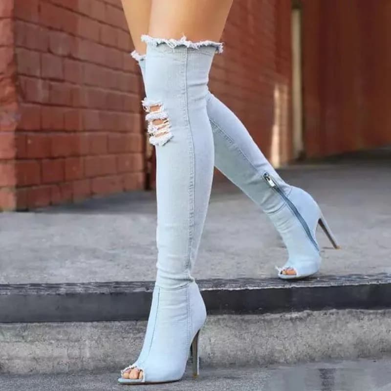 Women's Fish Mouth Open Toe Comfortable Vintage Thin High Heel Boots Women New Spring and Autumn Fashionable Side Zipper Boot