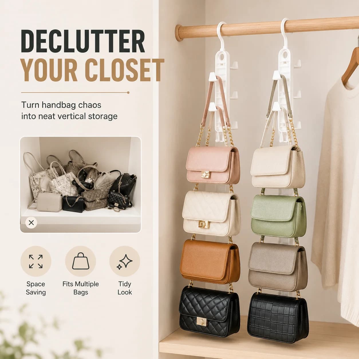 Wardrobe Handbag Hanger Organizer Multifunctional Purse Storage Rack for Closet Bags Hats Scarves Clothes Bedroom Use