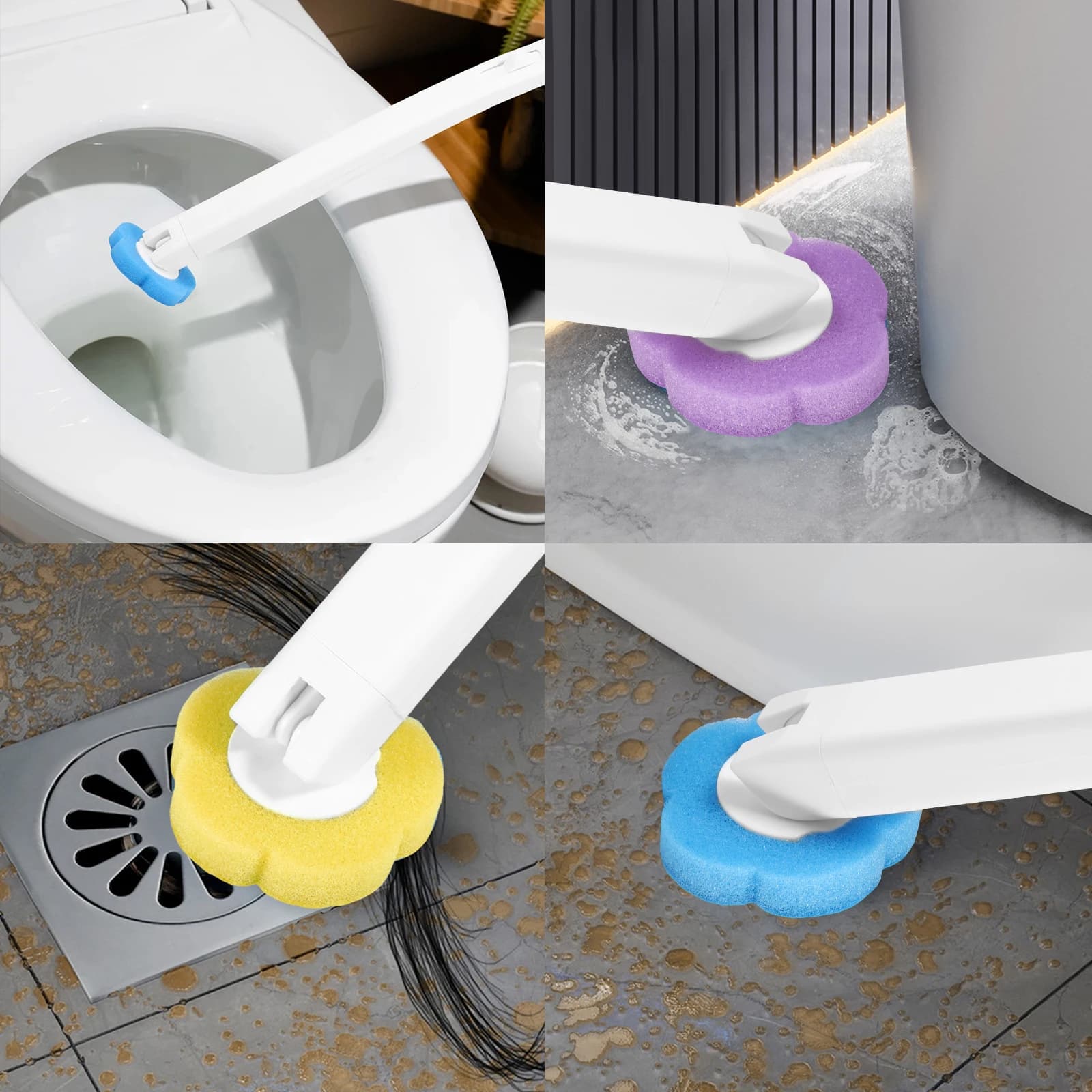 Set di 18-36 Spazzole per WC Usa e Getta con Manico Allungato, Porta Spazzola per Bagno, Kit di Pulizia con Testine di Ricambio a 360° ° Pulizia Profonda