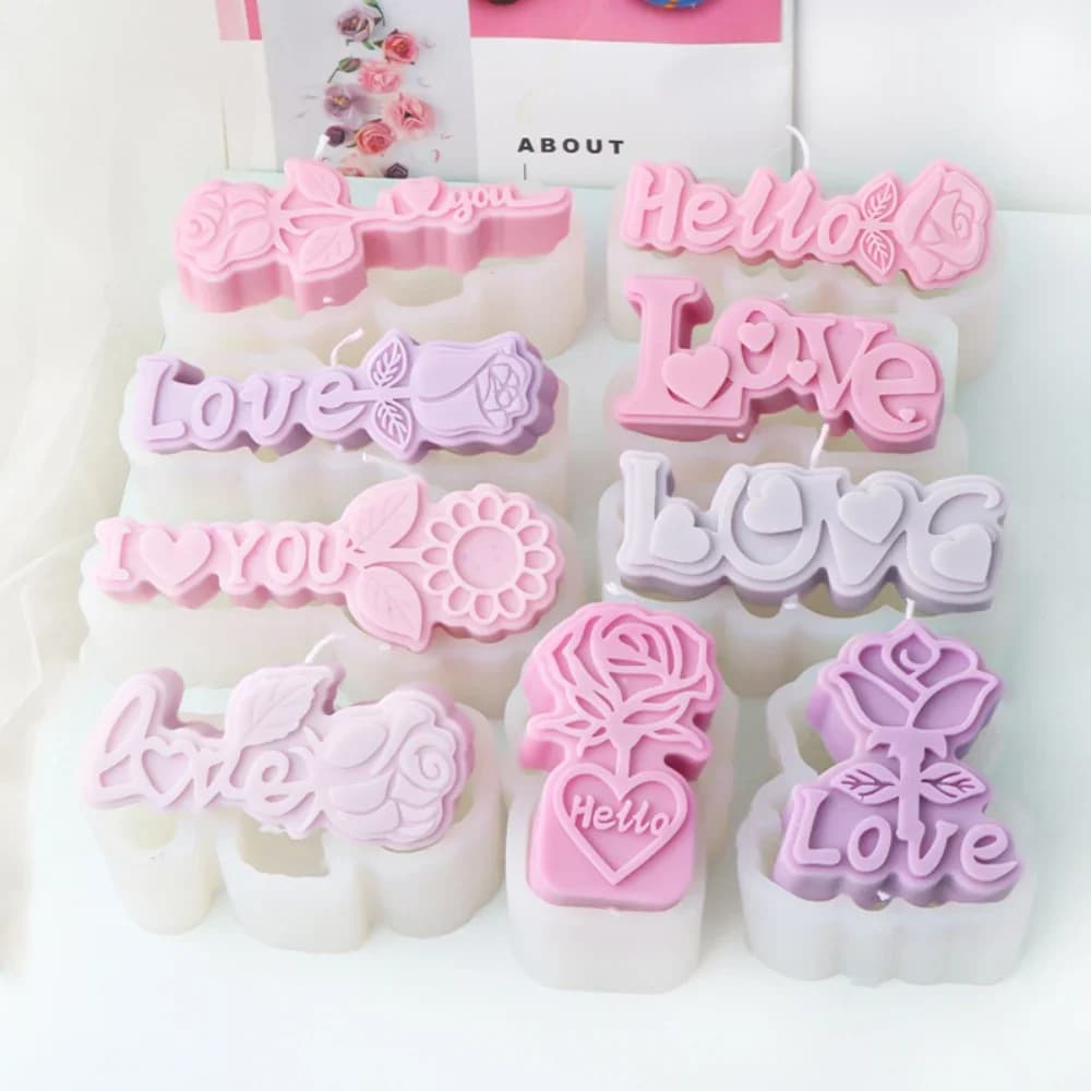 Love Letter Candle Silicone Mold 3D Love Rose Flower Scented Candles Soap Plaster Mold DIY Valentine's Day Gift Home Decor