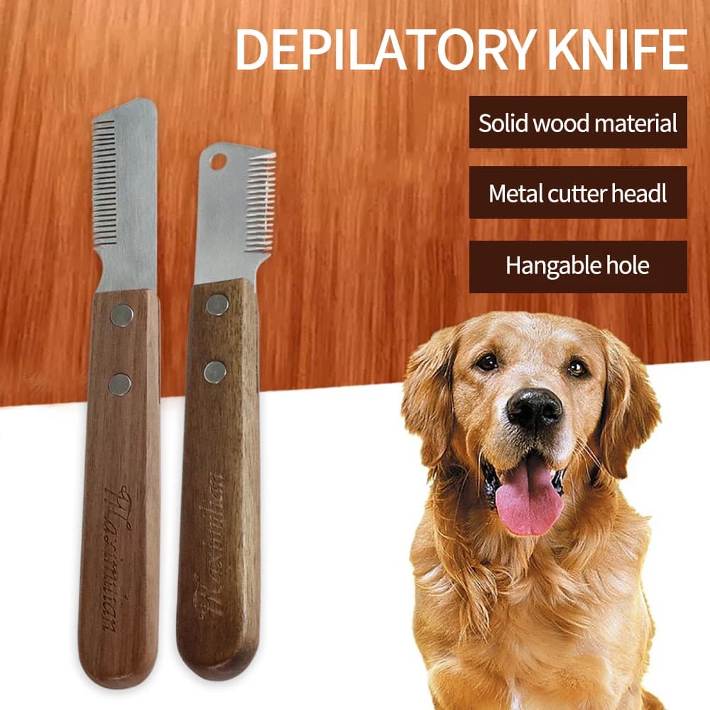 Pettine professionale per toelettatura per cani Manico in legno in acciaio inossidabile Coltello spelafili Rimozione peli di animali domestici Accessori sottopelo in eccesso di spiumatura