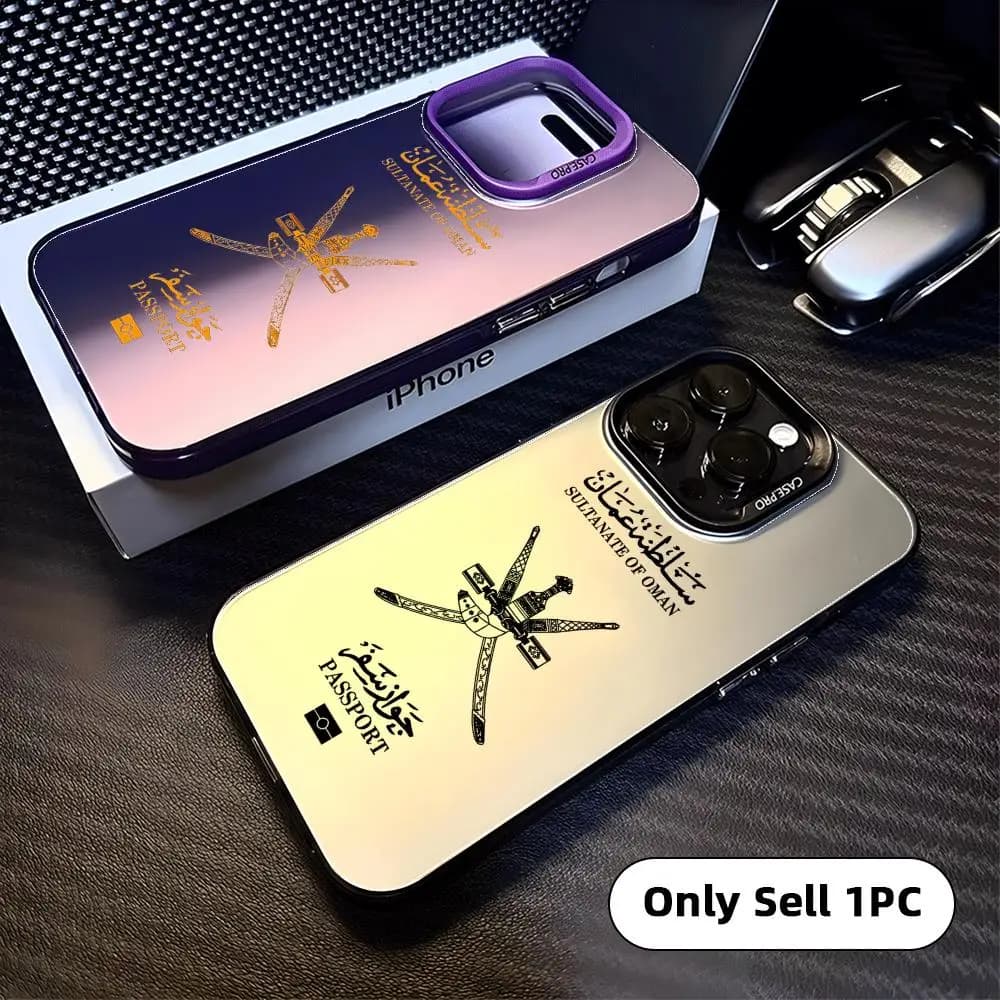 Custodia per telefono O-Oman Passport per iPhone 17 16 15 14 13 12 11 Pro Max, Designer Opaca Laser Aurora