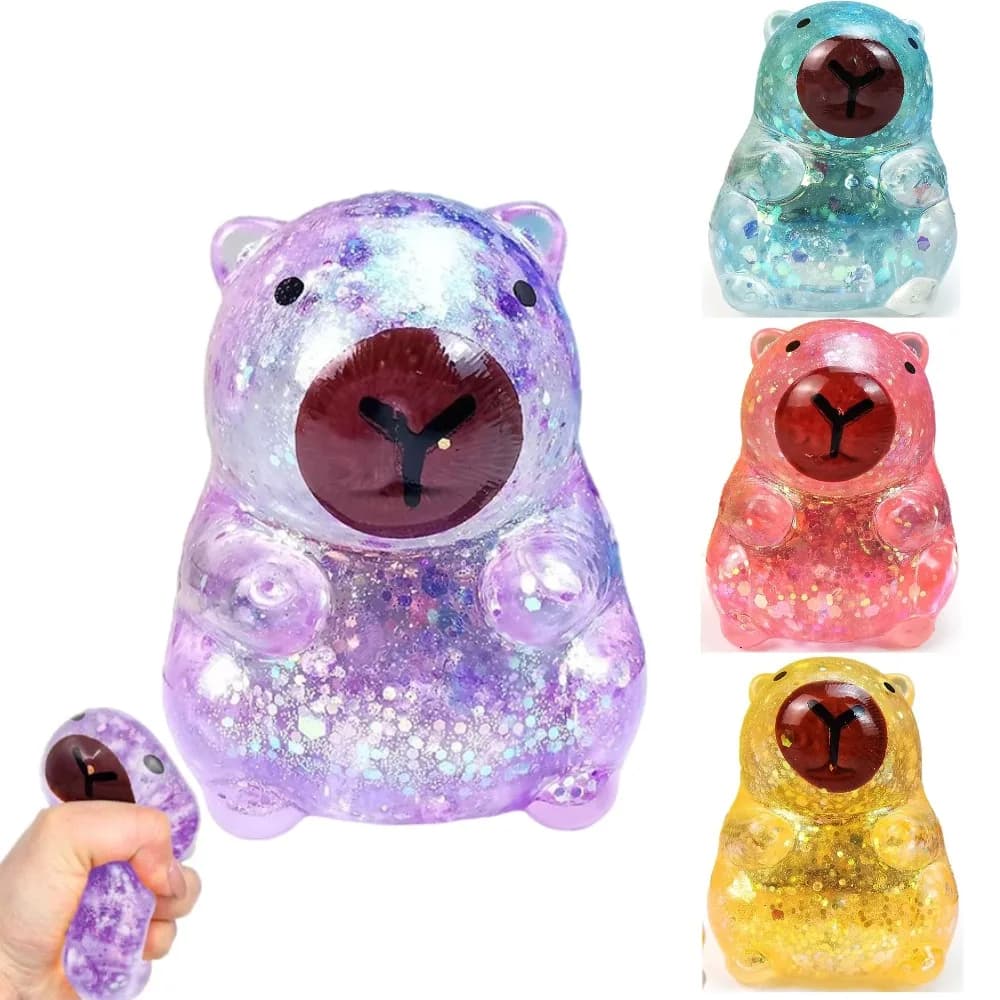 Giocattolo Antistress a Forma di Capibara Cartoon, Squishy con Glitter, Regalo Sensoriale per Bambini e Adulti, Strumento Anti-Ansia