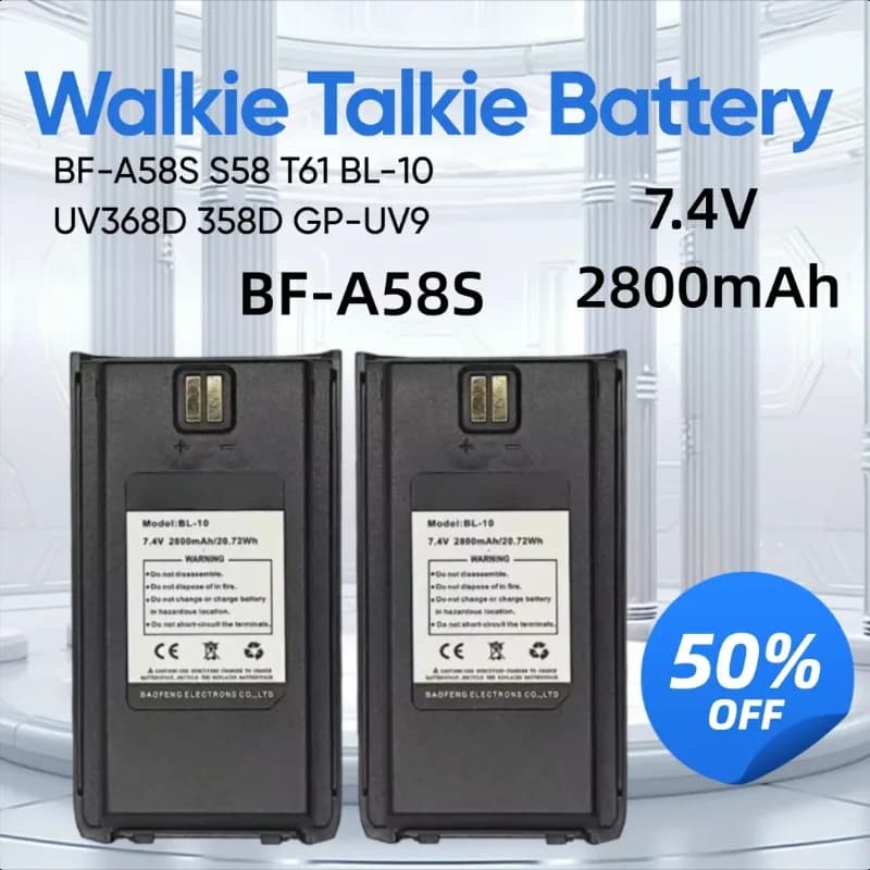 7.4V 2800mAh per Baofeng BF-A58S S58 T61 BL-10 9 UV368D 358D GP-UV9 8R Walkie Talkie A58S Batteria Walkie Talkie Aggiornata